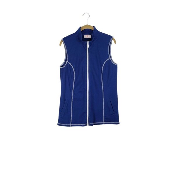 Quacker Factory Vest Rhinestone Zip Mock Neck Navy Blue Womens Size Small - Picture 1 of 11